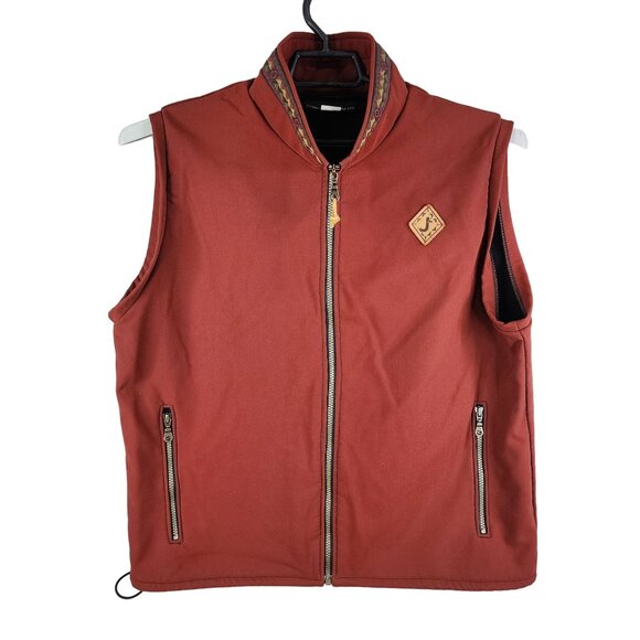 Mens Vintage J2 Red Vest Jacket Full Zip Sleeveless Polyester Mock Neck Size L - Picture 1 of 13